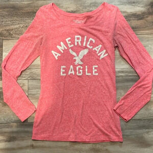 American Eagle Long Sleeve Shirt Size Small Fitted Graphic Tee Hot Pink Vintage